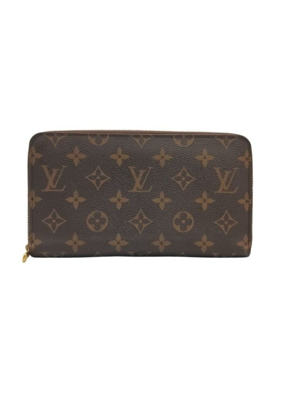 Louis Vuitton Wallet Zippy Organizer Brown Monogram Zip Around Travel Case Gold